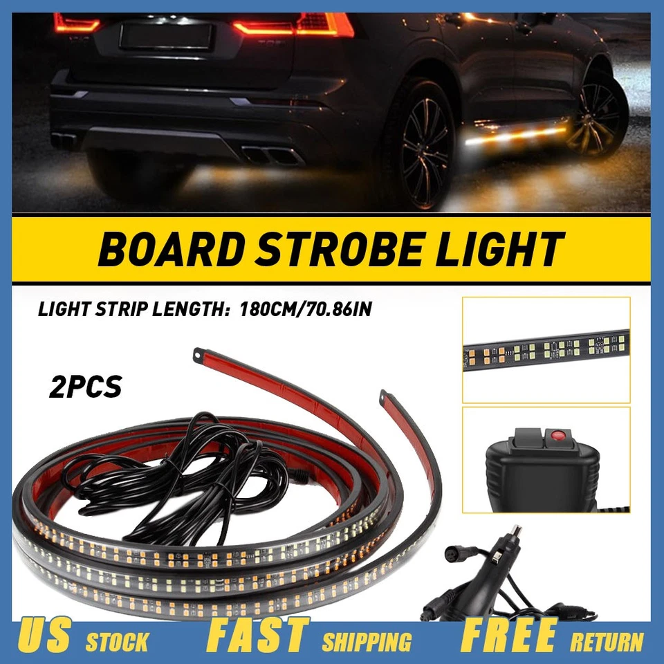 2pcs 70" Running Board Step Strips LED Flash Bar Strobe Lights White Amber - Image 1 of 4