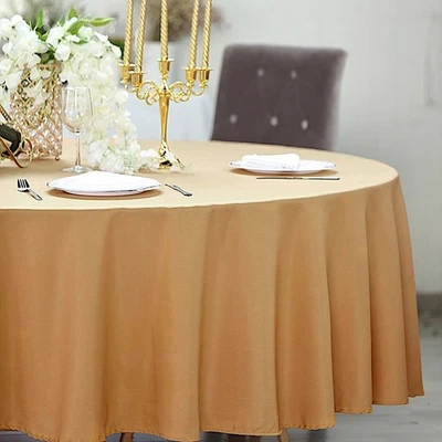 5 GOLD 108" ROUND POLYESTER TABLECLOTHS Wedding Party Event Tabletop Decorations - Image 1 of 4