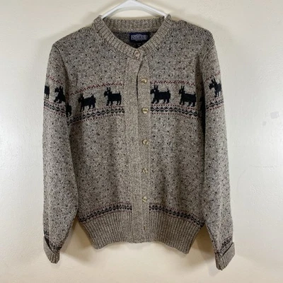 Vtg Lands’ End Women’s Wool Cardigan Sz Med Scottie Dog Gray Warm cottagecore - Image 1 of 4