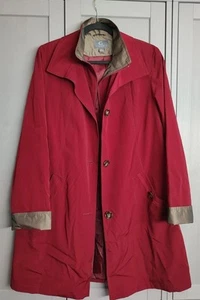 Women's Large Hooded Trench Rain Coat~ Red & Bronze~ Lined~ Button\Zip~ Pockets - Picture 1 of 8