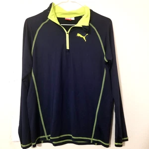 Puma Boys Medium Navy Blue Lime Green Pullover 1/4 Zip Athletic Dry Cell - Picture 1 of 2