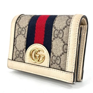 GUCCI GG Cartera Plegable Ophidia GG Supreme PVC Cuero Blanco Cartera Auténtica - Imagen 1 de 19