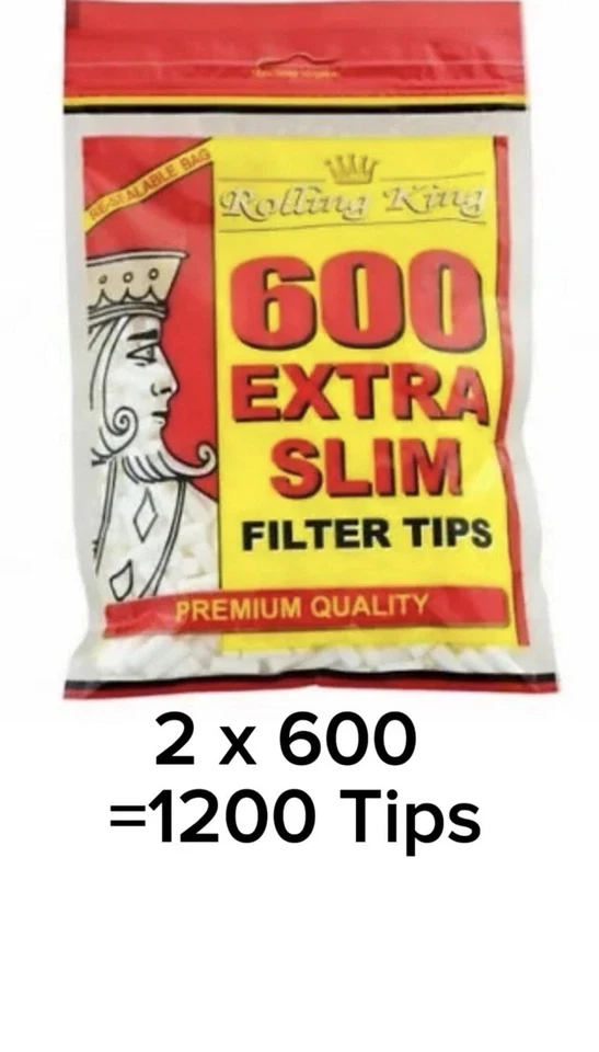 2 x 600 EXTRA SLIM FILTER TIPS by ROLLING KING CIGARETTE RYO TIP RESEALABLE BAG - Image 1 of 1