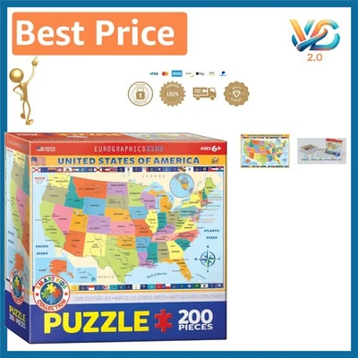 Образовательная головоломка из 200 предметов карта США для детей - веселое изучение географии - Изображение 1 из 4