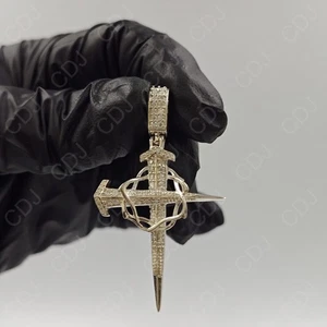 2 CT Lab Created Diamond Christmas Gift for Men's Nail Cross Pendant 925 Silver - Picture 1 of 7