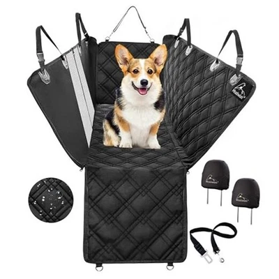 Dog Car Seat Cover with Mesh Window, Heavy-Duty Pet 58" L x 54" W Black / Mesh - Image 1 of 4
