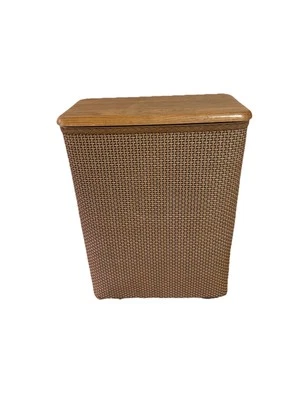 Cesta de lavandería vintage Redmon estilo mimbre con tapa de madera maciza Foto 1 de 4