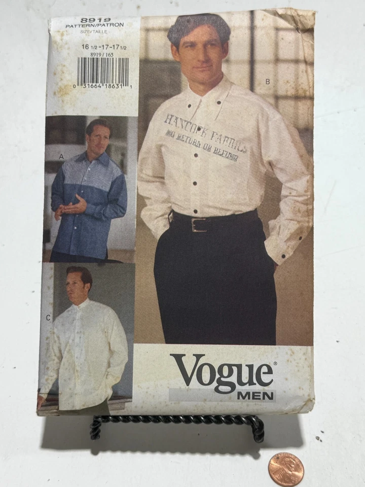 Sewing Pattern Vogue 8919 Men's Shirt Pleats Button Cuffs Sizes 16-1/2- 17-1/2 - Image 1 of 3
