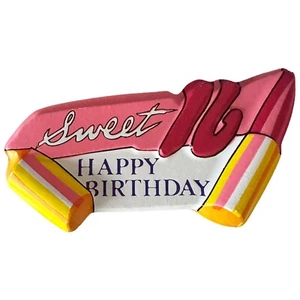POP TOP VINTAGE PLASTIC SWEET 16 CAKE TOPPER (1) Birthday Topper Lipstick Pink - Picture 1 of 1