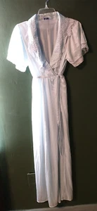 Vintage Ballet New York Nightgown Blue Long Quilted Collar lapel Lace Trim sz L - Picture 1 of 11