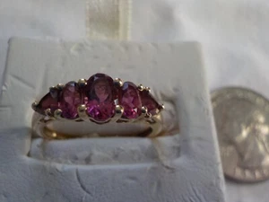 Anello Trilogy in Oro Giallo 14K con Tormalina Rosa Misura 7 5 Gemme 2,0 gr - Foto 1 di 7