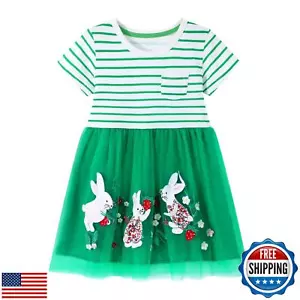 HILEELANG Toddler Girl Easter Dresses Short Ruffle Sleeve Cotton Tulle Tutu G - Picture 1 of 5