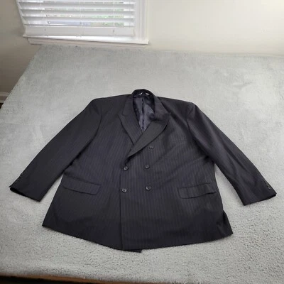 Linea Uomo Blazer Mens 56R Wool Black Striped Pockets Suit Jacket Sport Coat - Image 1 of 4