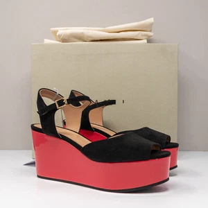 MARNI Black Velvet Red Wedge Sandals, Size 9 US (39 EU) - Picture 1 of 8