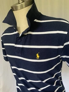 POLO Ralph Lauren Mens Polo Shirt Navy/White Stripe, Medium - Picture 1 of 12