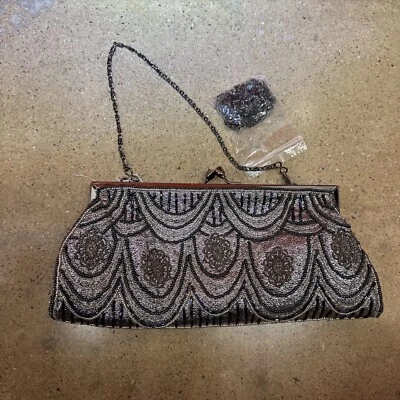 CARLO FELLINI SILVER SATIN RHINESTONE BAG CHANGES TO CLUTCH SATCHEL OR CROSSBODY - Image 1 of 4