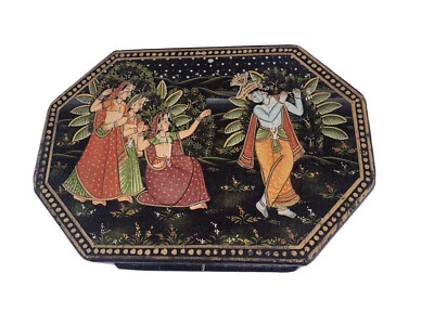 ANTIGUA CAJA ESTUCHE MADERA PINTADA A MANO QAJAR Laca 19º ÁRBICO ISLÁMICO Foto 1 de 4