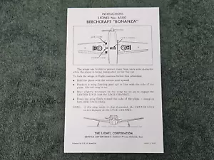 LIONEL # 6500 BEECHCRAFT BONANZA FLUGZEUG FLACHWAGEN ANLEITUNG FOTOKOPIE - Bild 1 von 3