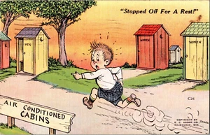 AK Plumpsklo Humor Junge läuft zum Plumpsklo Leinen gestempelt 1941 - Bild 1 von 2