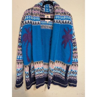 Juicy Couture Palm Tree Cardigan Sweater Open Front Knit M/L Angora Blend READ - Image 1 of 4