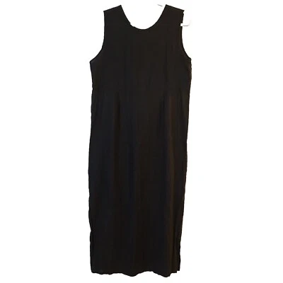 Maxi Vestido Jill Talla Grande 100% Lino Negro Sin Mangas Imperio Largo Aberturas Laterales Foto 1 de 4