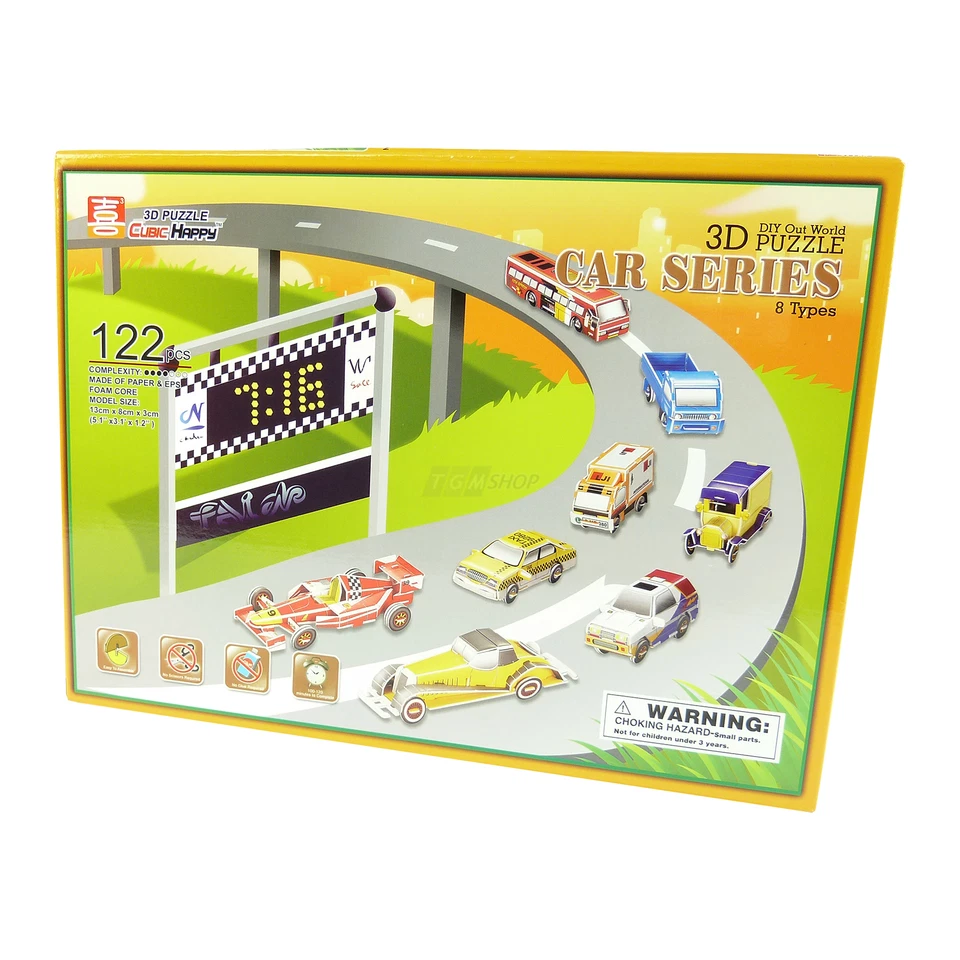 CUBIC FUN Cubic Happy 3D Puzzle Car Series Kinder Spielzeug mit 8 Autos 122 Teile