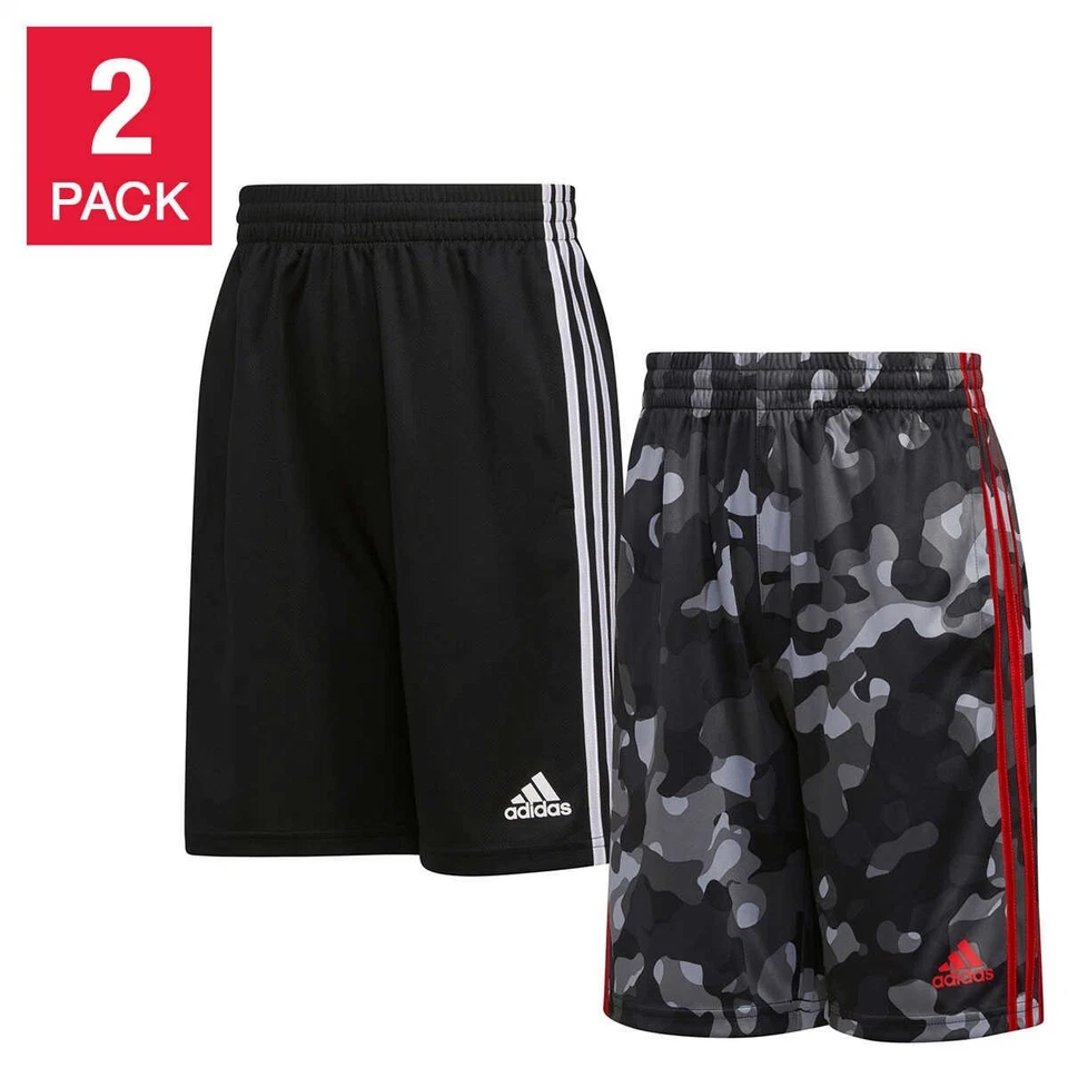Boy's Adidas 2 Pack Active Shorts Size XLarge 18 - 20 Black Gray Red Camo