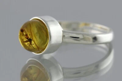 Anillo ajustable de plata con cuentas redondas ÁMBAR BÁLTICO genuino mosquito hongo 3,1 g 00407-21 Foto 1 de 4