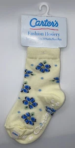 Vintage Carter’s Toddler Girls No Skid Socks Sz 4 1/2-5 1/2 Yellow Floral - Picture 1 of 5