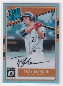 2017 Donruss Optic Rated Rookies Carolina Blue Prizm Trey Mancini Rookie Auto W1