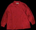 Korea Women’s Long Sleeve Button Up Shirt Jacket Red Floral Embroidery Sz 20W