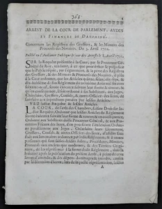 VERHAFTUNG Parlament Aydes Finances Dauphiné Protokolle der Notare 1701 - Bild 1 von 1