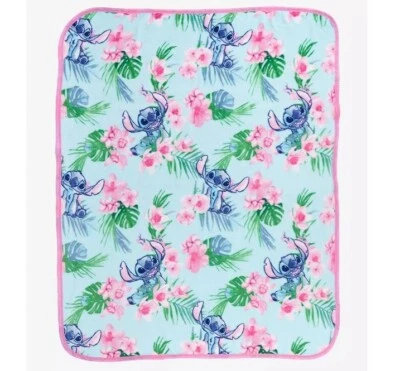 Disney Lilo & Stitch Throw Blanket Plush Fleece Tropical Flower Cherry Blossom - Image 1 of 4