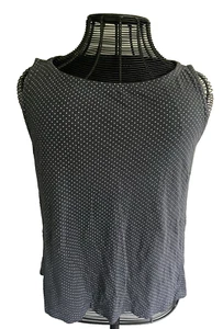 LOFT by ANN TAYLOR \Womens Charcoal Gray / Gray Polka Dot Sleeveless Blouse Sz L - Picture 1 of 7