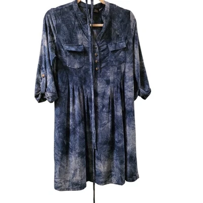 Camisa social New Direction azul tingida botão frontal rolo aba mangas tamanho PL - Imagem 1 de 4