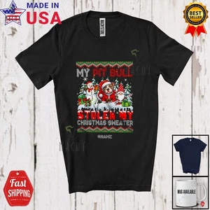 Individueller Name Pit Bull Stolen My Christmas Sweater; Lovely X-mas Santa Wichtel Shirt - Bild 1 von 7