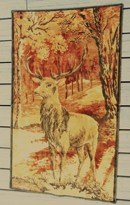 ANTIQUE TAPESTRY ~ EUROPEAN ELK STAG WALL HANGING ~ 26" WIDE x 43 3/4" HIGH - Image 1 of 4
