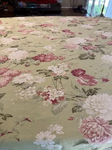 Tovaglia vintage floreale 62” x 51” verde rosa peonia misto cotone usata in ottime condizioni - Foto 1 di 7