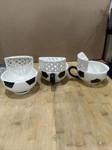 Lot Of 3 Soccer Ball Mug W/ Net Ceramic Cereal Bowl Soup Cup by Max'is Creations - Picture 1 of 12