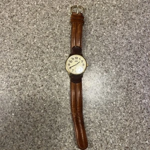 Vintage Uhr Damen Timex Indiglo Quarz braun Lederband braucht Batterie - Bild 1 von 5