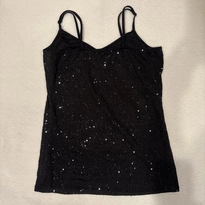 Camiseta sin mangas Glo para mujer negra lentejuelas grandes correas ajustables Y2K fiesta glamour Foto 1 de 4