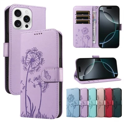 Phone Case Cover for iPhone 11 15 16 12 13 14 17 Dandelion Embossing Wallet Case - image 1 of 4