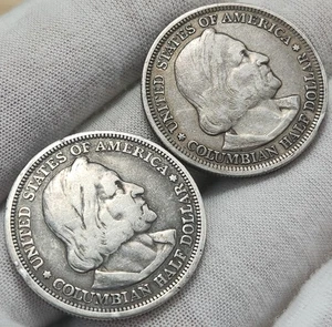 1892 & 1893 (Lot Of 2) Columbian Exposition Silver Half Dollar Circulated, CH-94 - Picture 1 of 2