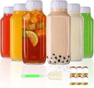 16 oz Bottiglie di Vetro con Coperchi 6Confezioni, 480ml Bottiglie di Succo in Vetro per Spremiatura, Wa - Foto 1 di 12