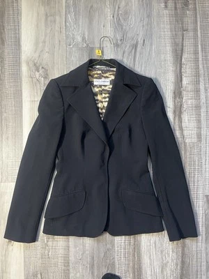 EUC Sz 40 Dolce & Gabbana Black Blazer Leopard Print Virgin Wool Made In Italy - Image 1 of 4