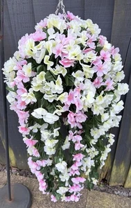 10 Inch Rattan Hanging baskets with artificial flowers (#83) - Picture 1 of 10