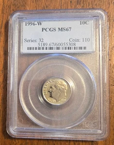 1996-W Roosevelt Dime MS67 PCGS First West Point 10c - Picture 1 of 2