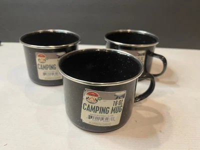 Enamel Camping Mugs 16 oz -Black/Silver- Set Of 3 - Image 1 of 3