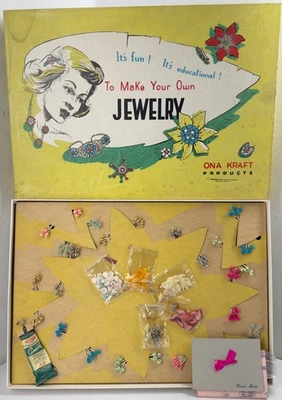Vintage 1949 Make Your Own Jewelry ONA KRAFT Products Sieloff NEAR COMPLETE READ - Image 1 of 4