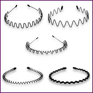 Unisex schwarz elastisch rutschfest einfache Metall Stirnbänder für Männer Frauen gewelltes Haarband - Bild 1 von 34